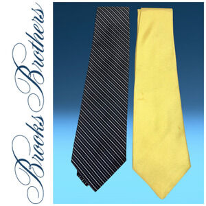 Lot 2 x Brooks Brothers 100% Silk Ties Neckties Blue Diagonal Stripe Solid Gold